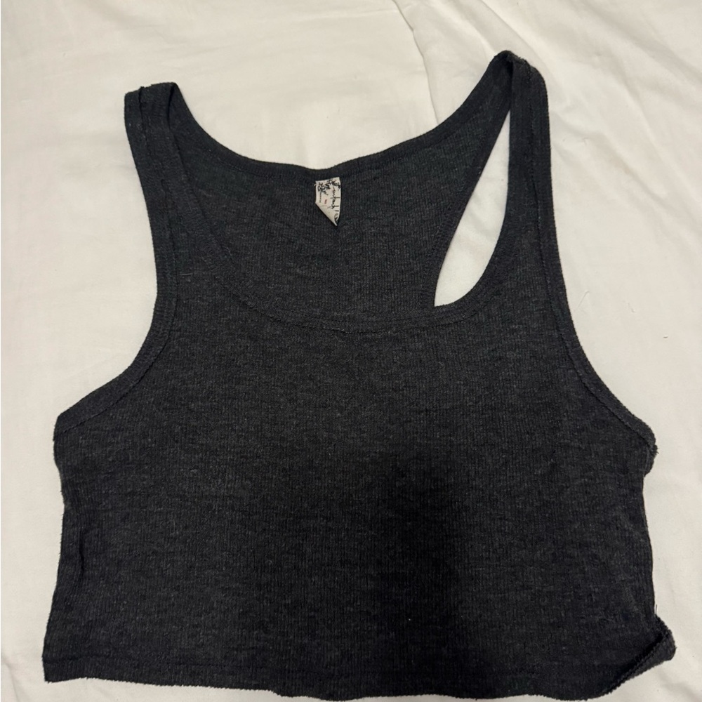 Free People Charcoal Ribbed Cropped Tank